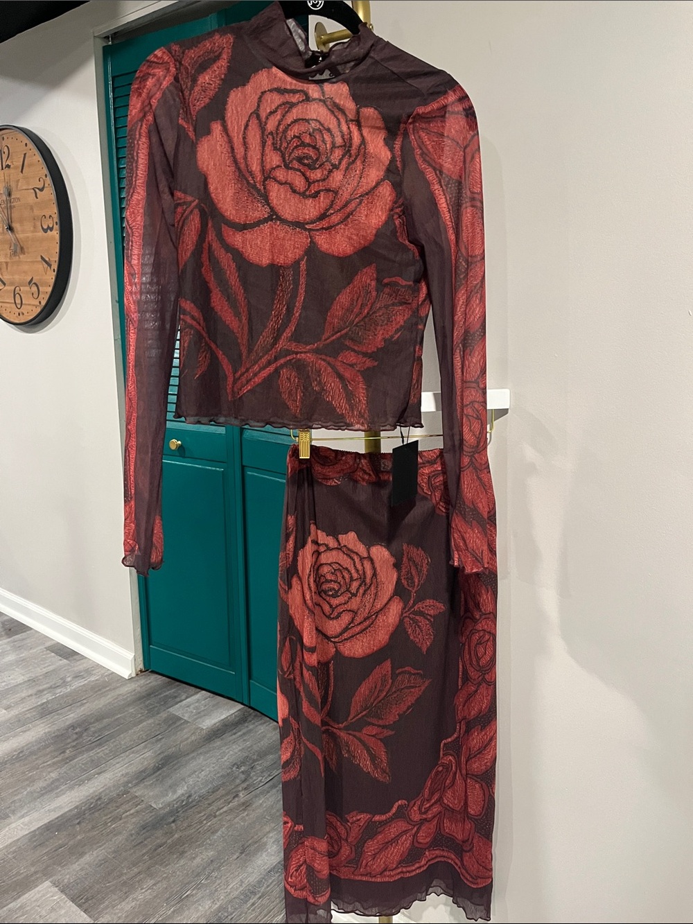 FREE PEOPLE NWT The Shadow Printed Midi Skirt Set / Red Combo - S - Picture 4 of 9